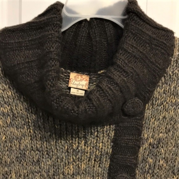 Vintage Day Trip Brown Gray Fuzzy Acrylic Wool Knit Boxy Tunic Sweater Size M - Picture 2 of 6